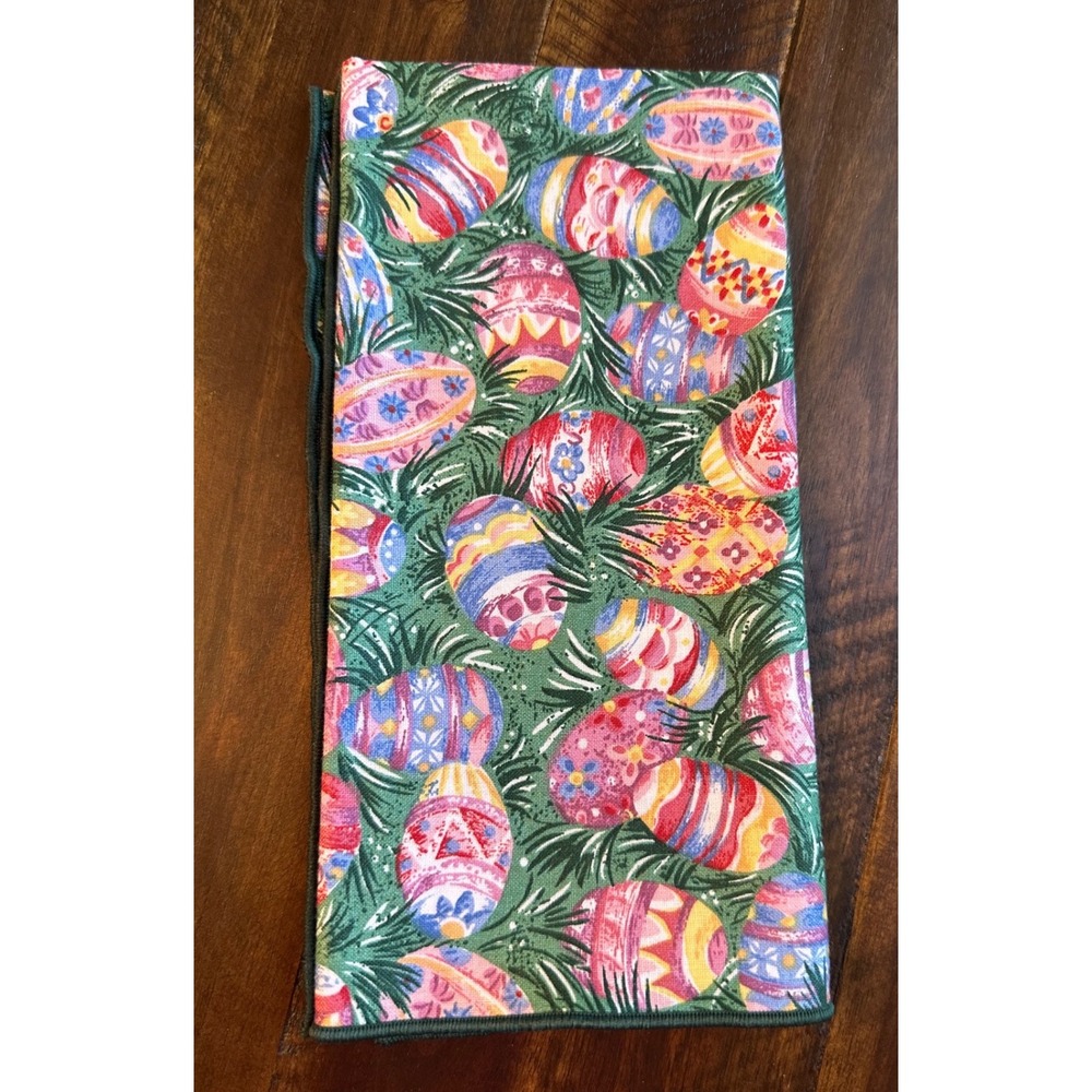 Longaberger Easter Egg Print Cloth Napkin Green Spring Holiday Table Decor 16x16
